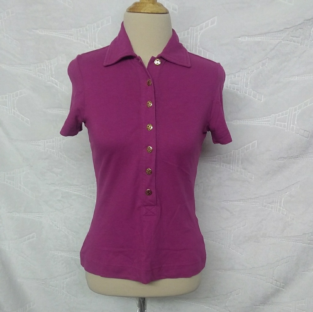 Tory Burch Magenta Short Sleeve Polo Shirt
